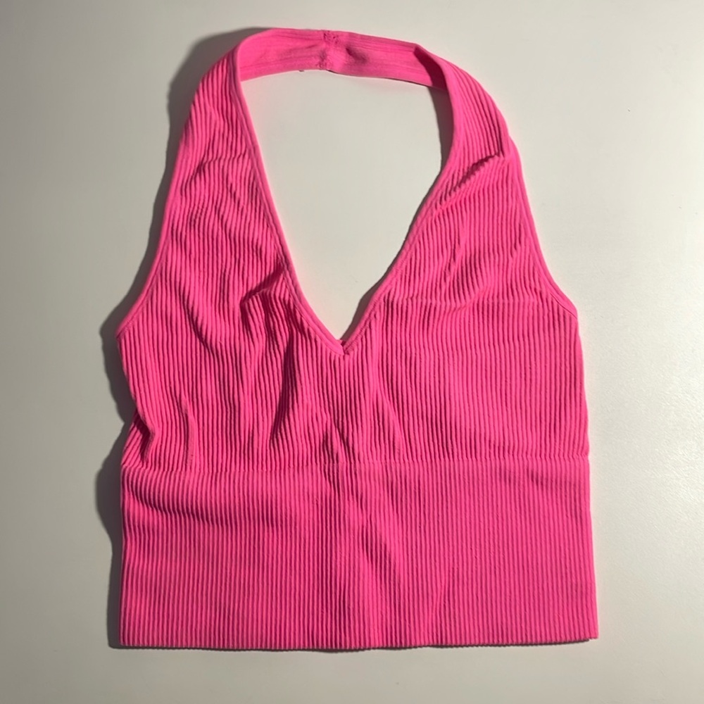 hot pink ribbed halter top